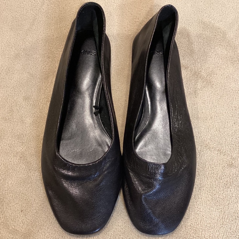 Mango Black Leather Ballet Flats